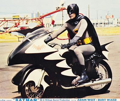 Adam West On The Batcycle 1966 at National Helicopter